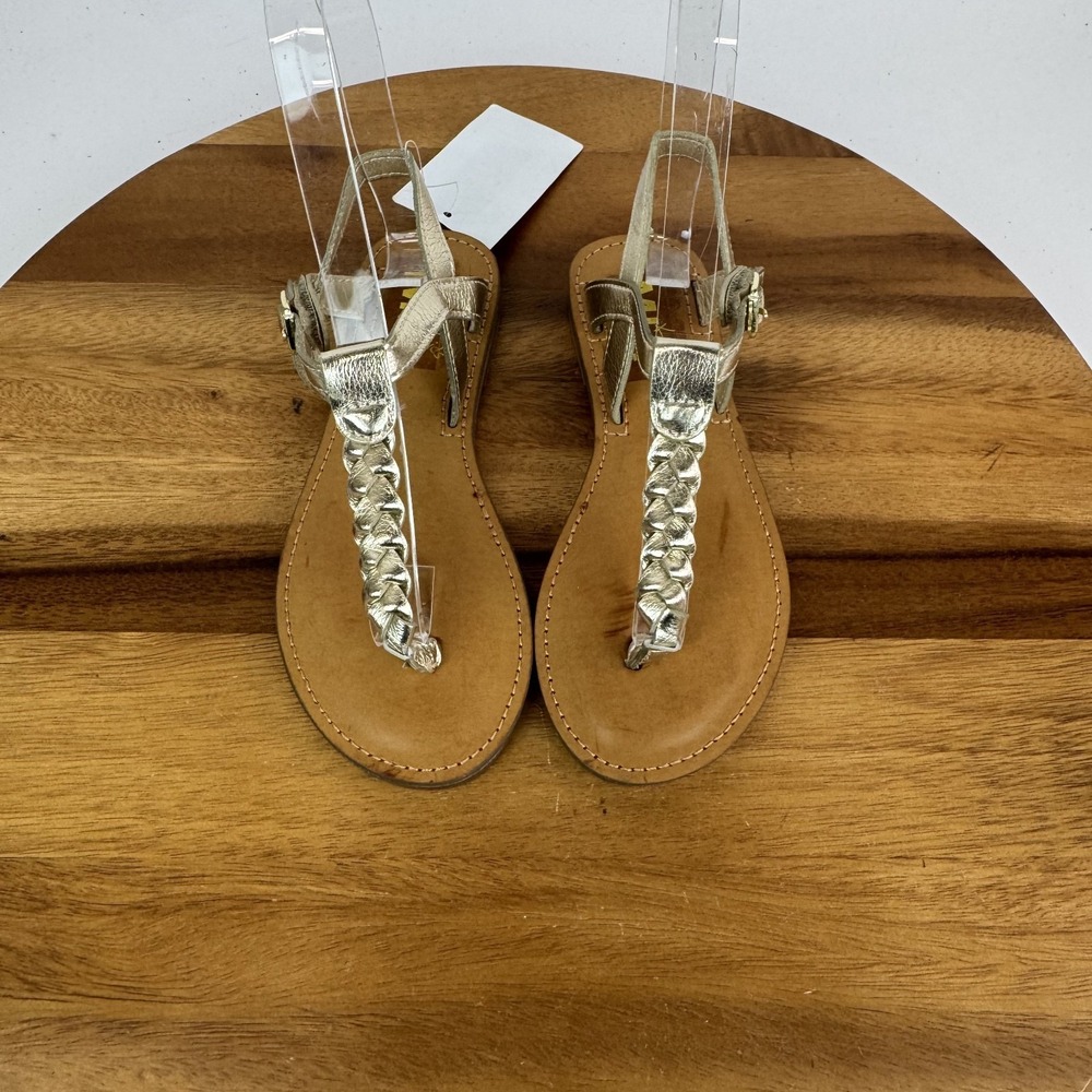 New Little Kids Girls Mia Annae Gold Faux Leather Braided T-Strap Sandal Size 13